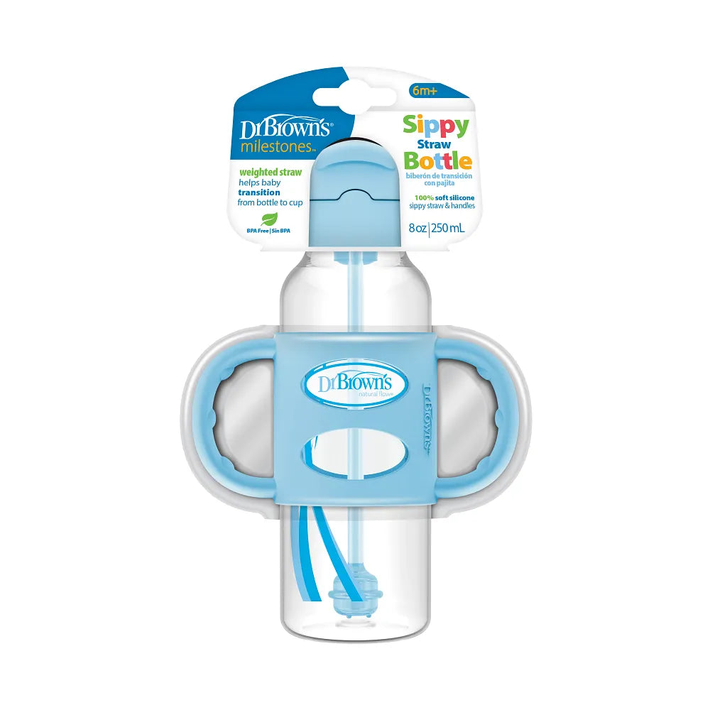 Dr. Brown’s® Milestones™ Narrow Sippy Bottle with Silicone Handles, 8oz/250mL, 6m+, Blue, 1-Pack