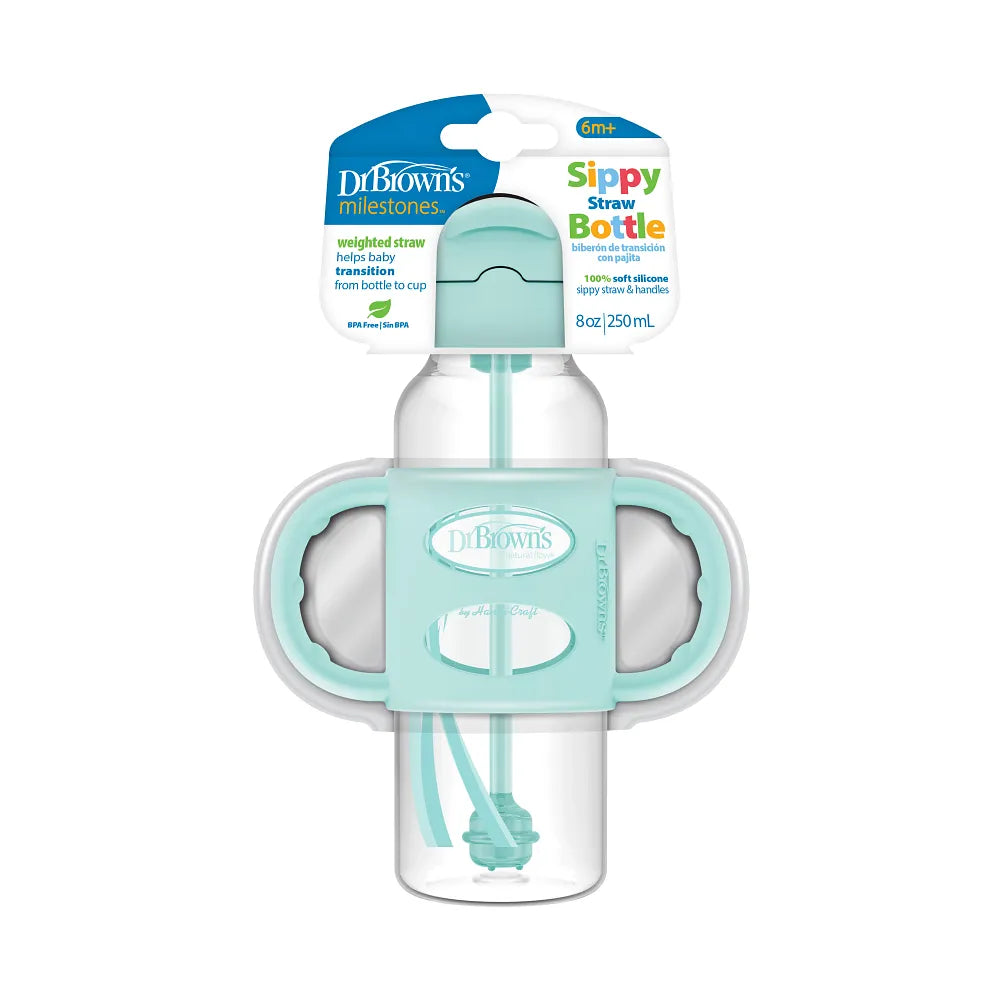 Dr. Brown’s® Milestones™ Narrow Sippy Bottle with Silicone Handles, 8oz/250mL, 6m+, Green, 1-Pack