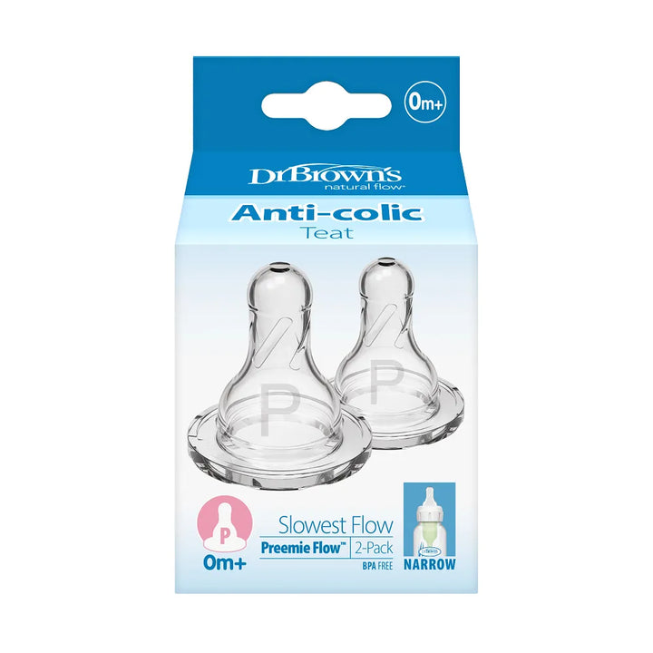 Dr. Brown's Natural Flow Narrow Baby Bottle Silicone Nipple, 2-Pack - Preemie (0m+ Slowest Flow)