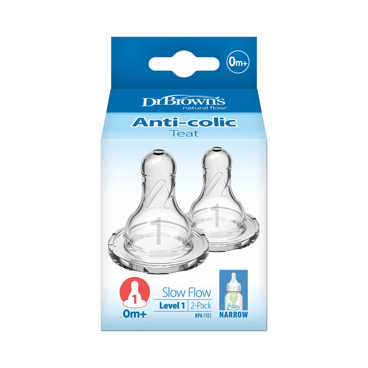 Dr. Brown's Natural Flow Narrow Baby Bottle Silicone Level 1 Nipple, 2-Pack)