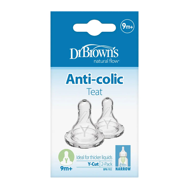 Dr. Brown's Natural Flow Narrow Baby Bottle Silicone Nipple, 2-Pack - Y Cut (9m+ Fast Flow/Thick Liquid)