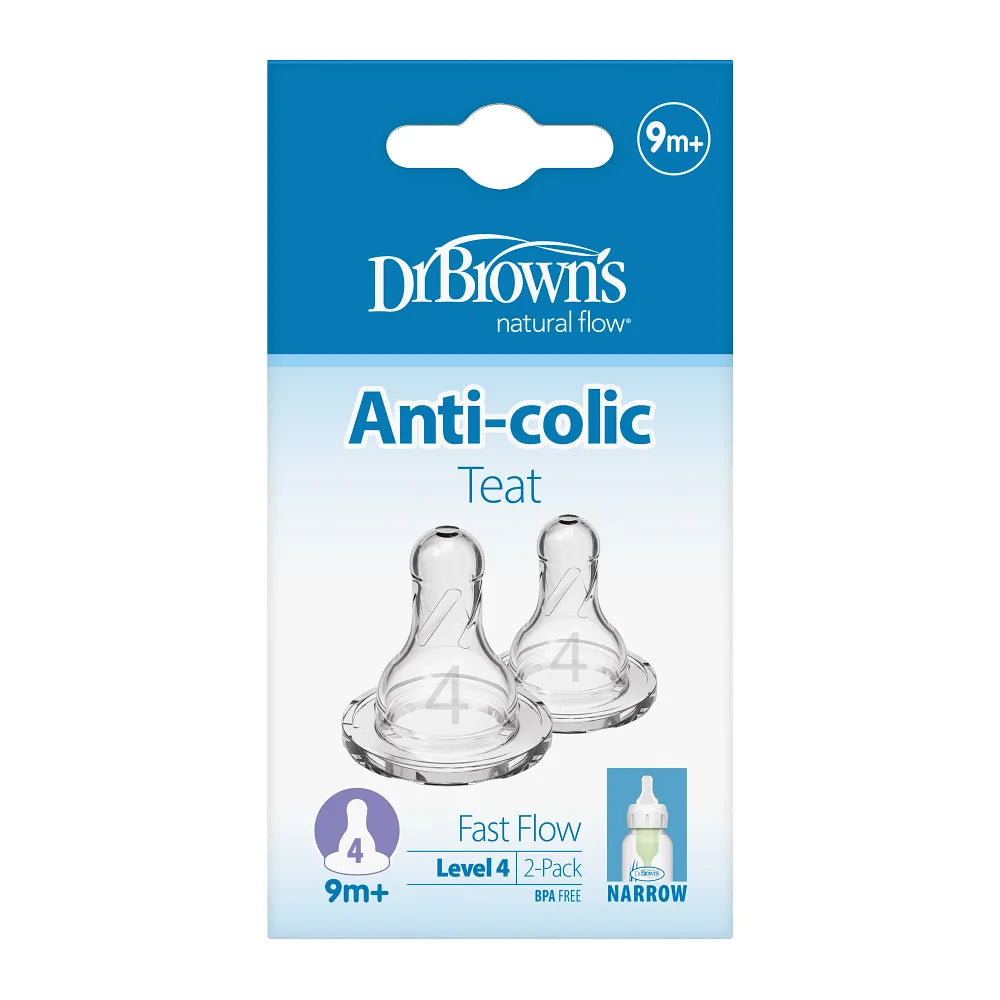 Dr. Brown's Natural Flow Narrow Baby Bottle Silicone Nipple, 2-Pack - Level 4 (9m+ Fast Flow)