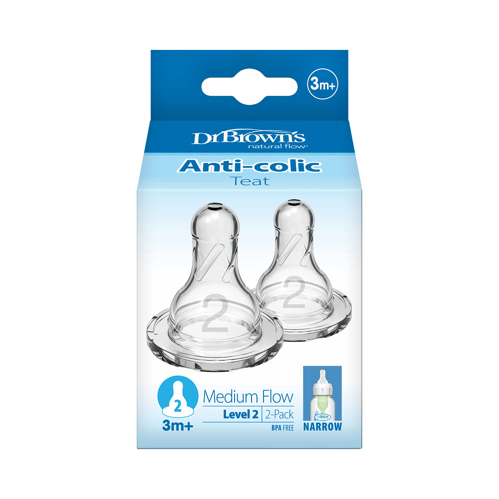 Dr. Brown's Natural Flow Narrow Baby Bottle Silicone Level 2 Nipple, 2-Pack)