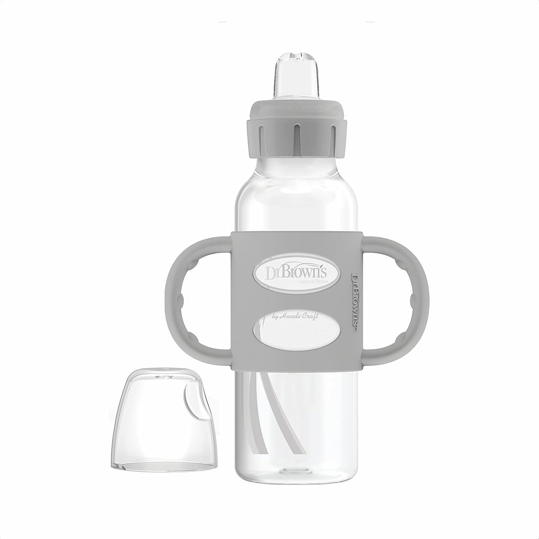 Dr. Brown’s® Milestones™ Narrow Sippy Bottle with Silicone Handles, 8oz/250mL, 6m+, Lt Blue & Lt Gray, 2-Pack