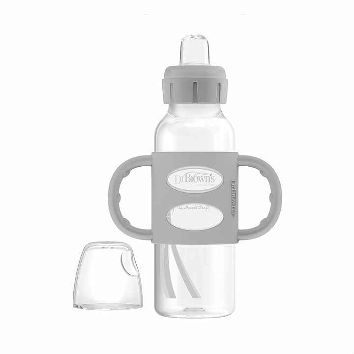 Dr. Brown’s® Milestones™ Narrow Sippy Bottle with Silicone Handles, 8oz/250mL, 6m+, Lt Blue & Lt Gray, 2-Pack