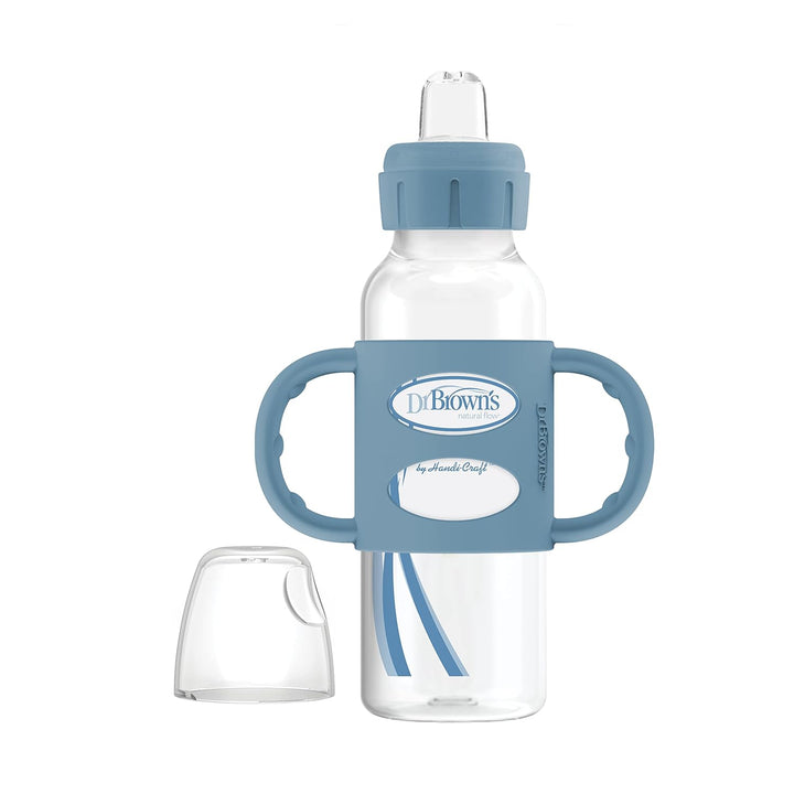 Dr. Brown’s® Milestones™ Narrow Sippy Bottle with Silicone Handles, 8oz/250mL, 6m+, Lt Blue & Lt Gray, 2-Pack