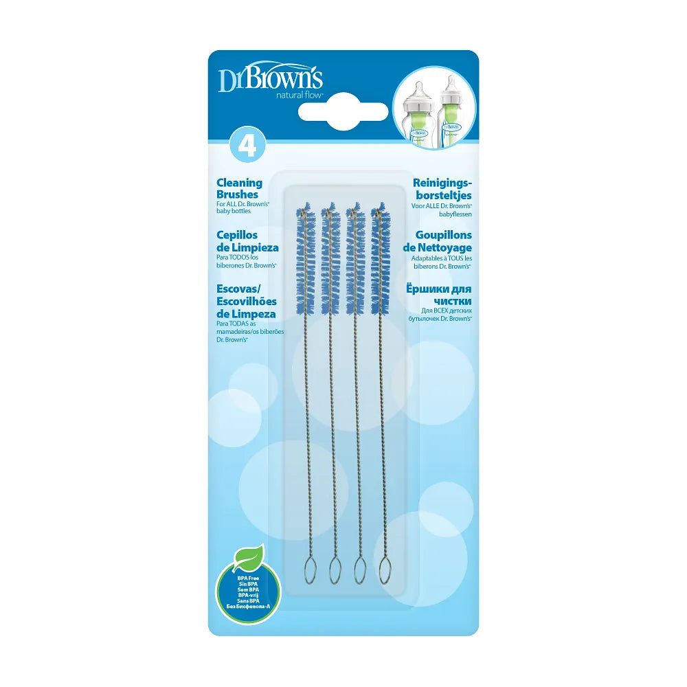 Dr. Brown's Natural Flow Reusable Baby Bottle Vent System and Reservoir Cleaning Bristle Brush, 4-Pack