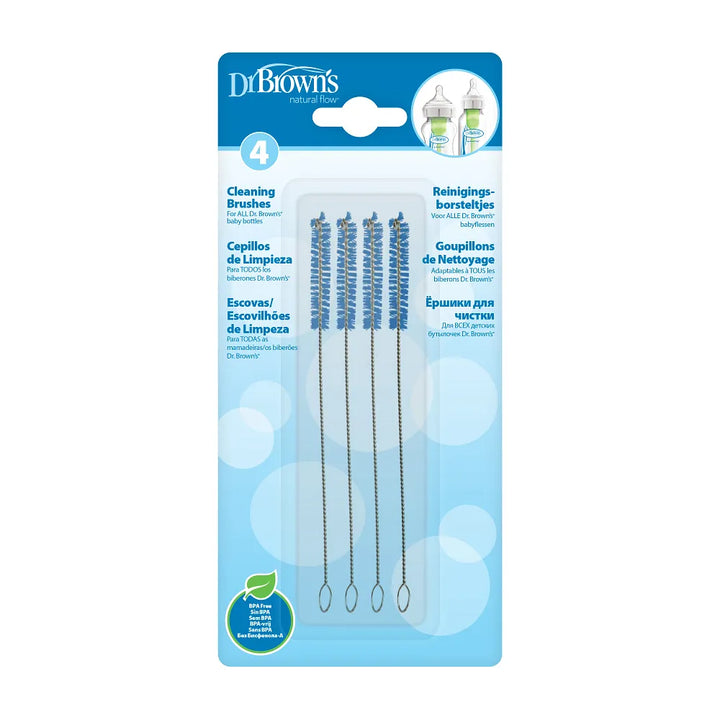 Dr. Brown's Natural Flow Reusable Baby Bottle Vent System and Reservoir Cleaning Bristle Brush, 4-Pack