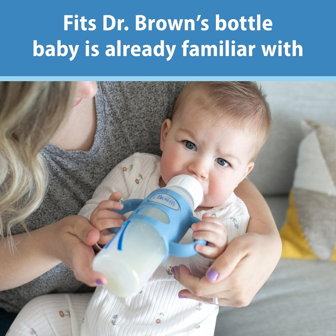 Dr. Brown’s® Milestones™ Narrow Sippy Bottle with Silicone Handles, 8oz/250mL, 6m+, Lt Blue & Lt Gray, 2-Pack