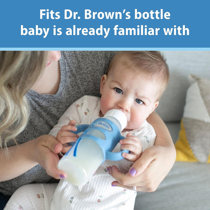 Dr. Brown’s® Milestones™ Narrow Sippy Bottle with Silicone Handles, 8oz/250mL, 6m+, Lt Blue & Lt Gray, 2-Pack