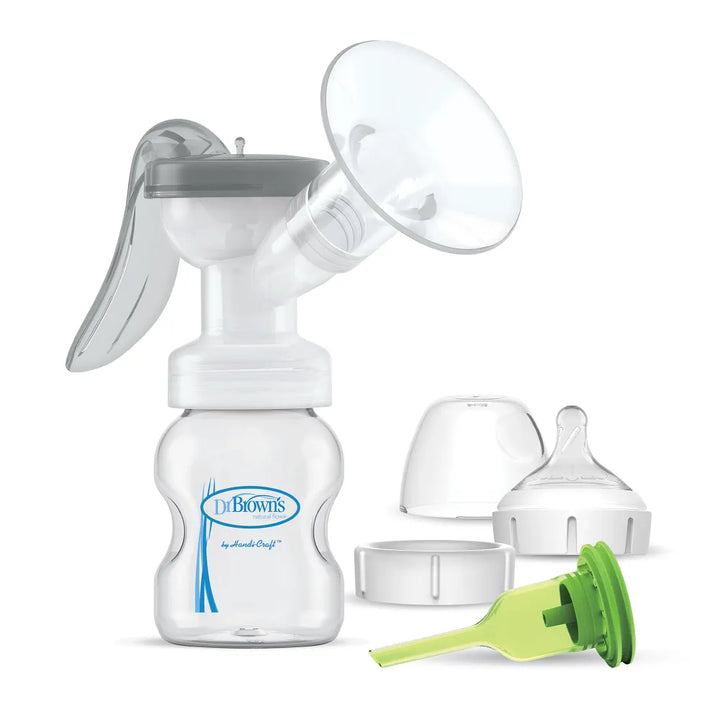 Dr. Brown’s™ Manual Breast Pump with SoftShape™ Silicone Shield & Anti-Colic Options+™ Wide-Neck Baby Bottle 5 oz/150 mL
