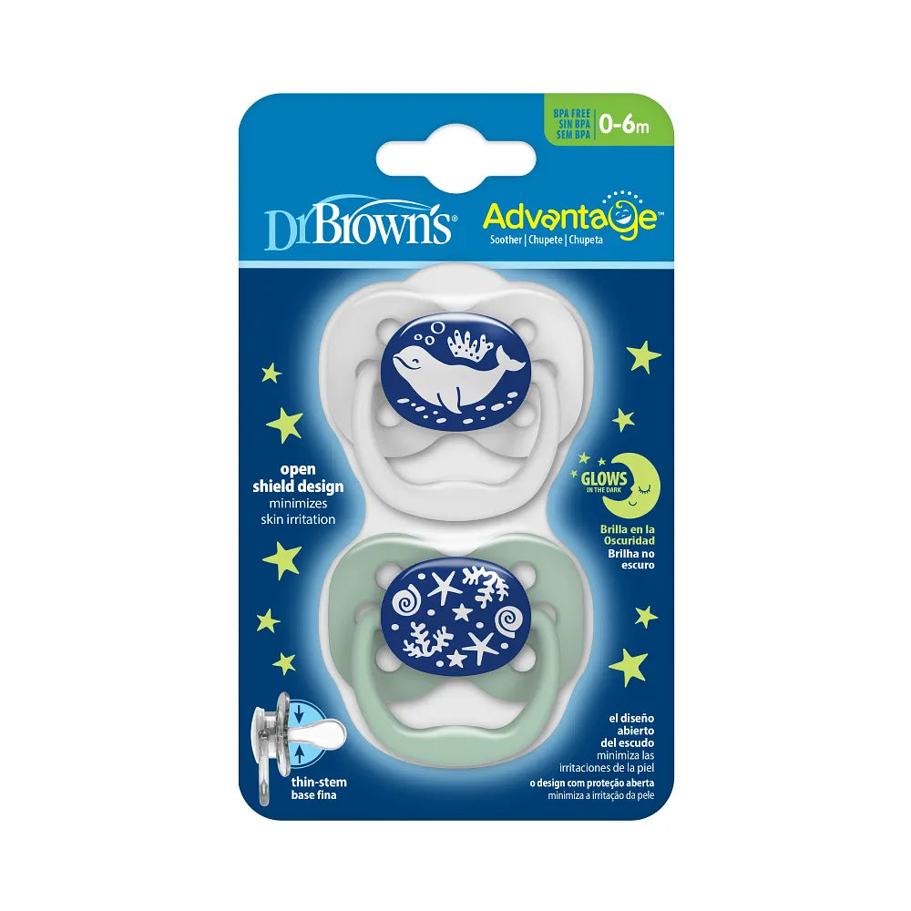 Dr. Brown’s™ Advantage™ Pacifiers, Glow in the Dark, Blue Ocean, 2 Pack