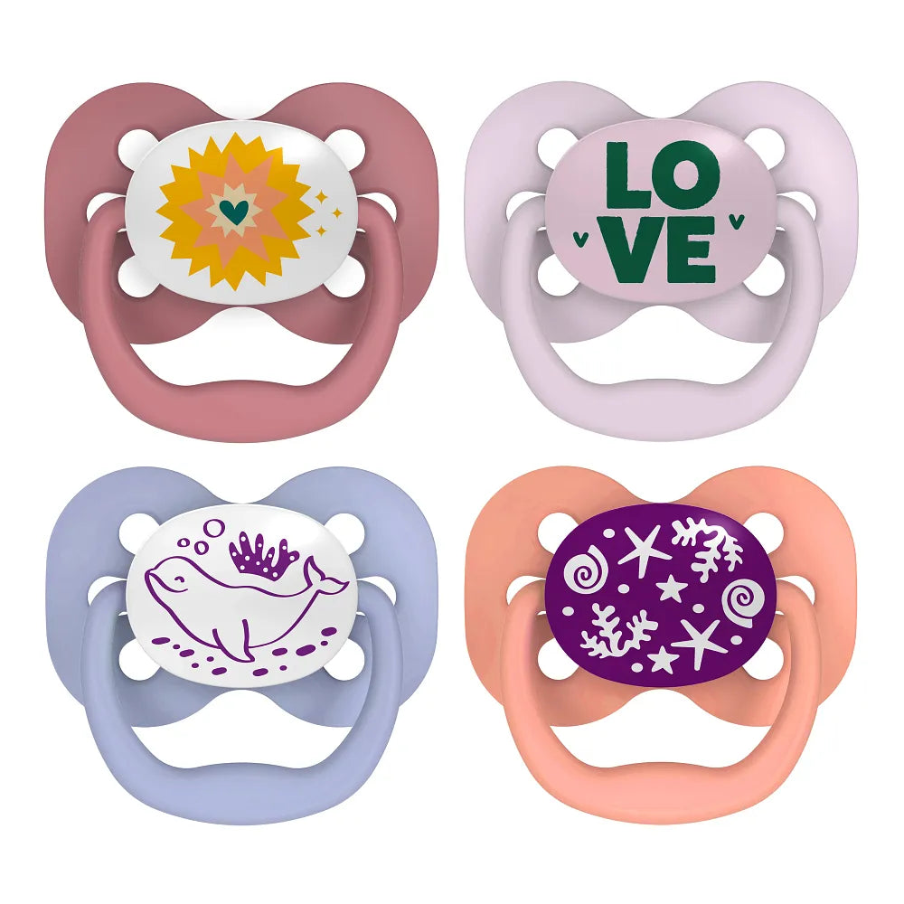 Dr. Brown’s™ Advantage™ Pacifiers, Lavender Love and Glow in the Dark Coral Ocean, 4-Pack