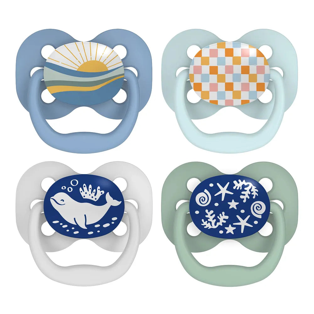 Dr. Brown’s™ Advantage™ Pacifiers, Blue Sunrise and Glow in the Dark Blue Ocean, 4-Pack