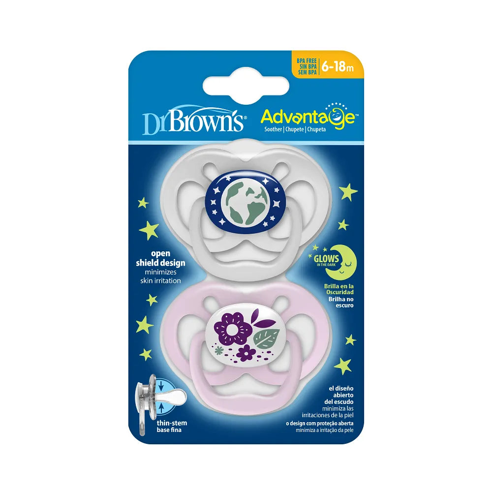 Dr. Brown’s™ Advantage™ Pacifiers, Glow in the Dark, Purple Nature, 2 Pack