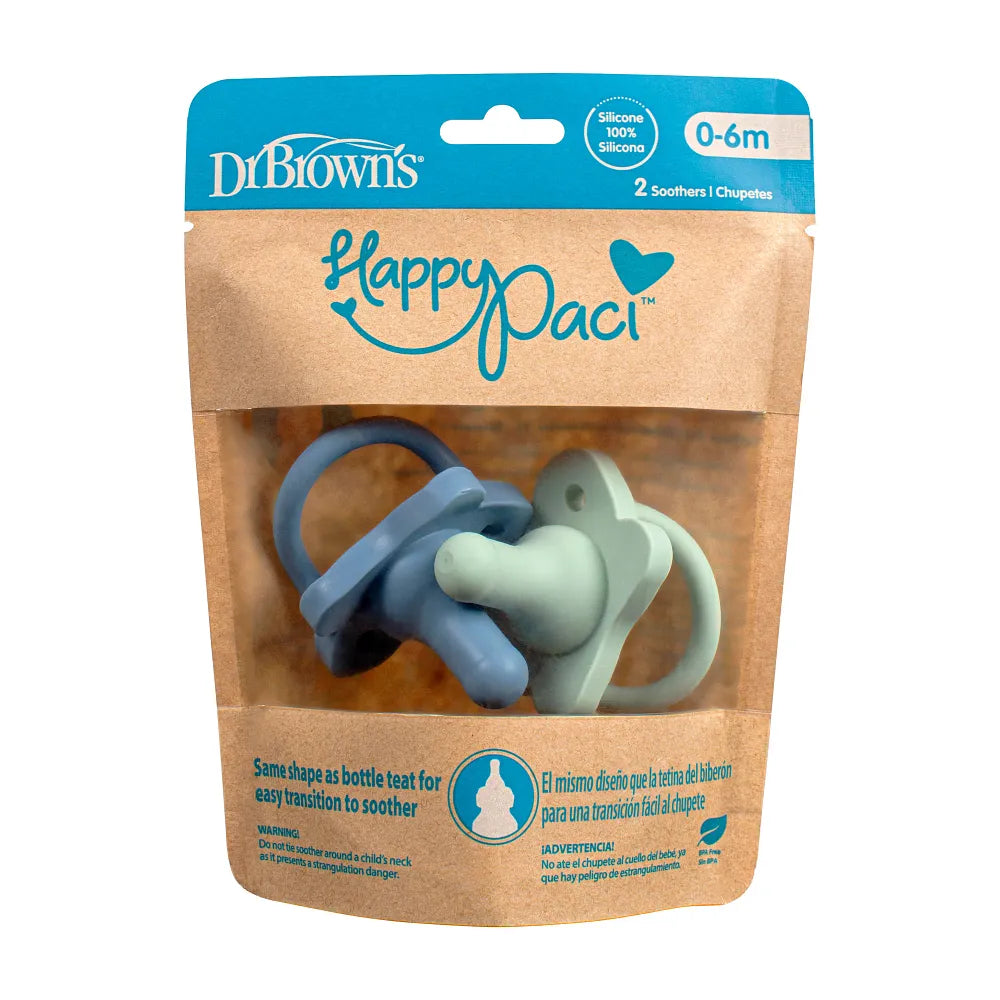 Dr. Brown’s® HappyPaci™ 100% Silicone One-Piece Pacifier, 2-Pack-Blue and Green