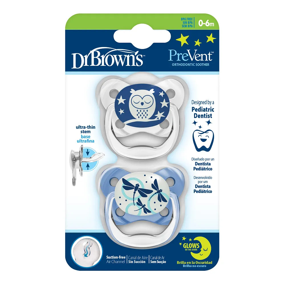 PreVent™ Pacifiers Glow in the Dark BUTTERFLY SHIELD Soother, Stage 1, 2-Pack - Blue