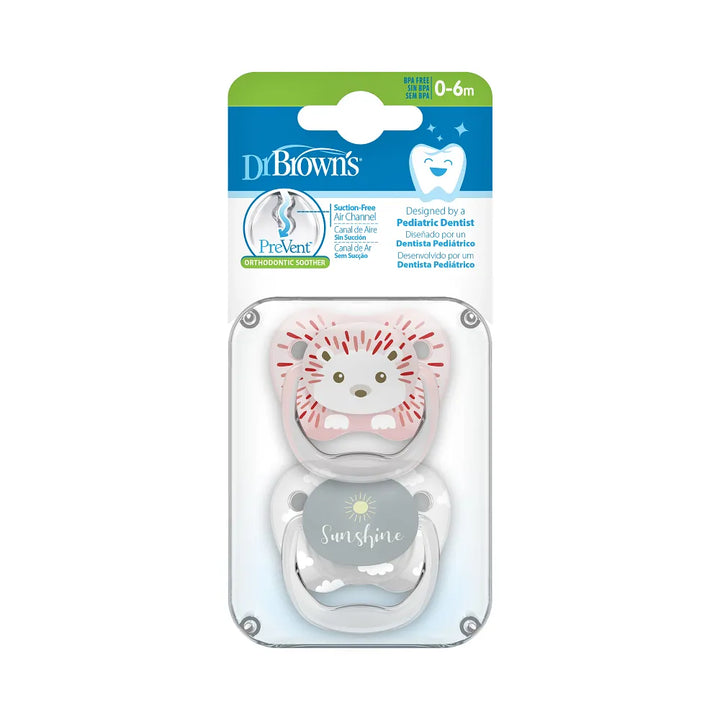 PreVent™ Pacifiers PRINTED SHIELD Soother, Stage 1, 2-Pack- Pink and Grey