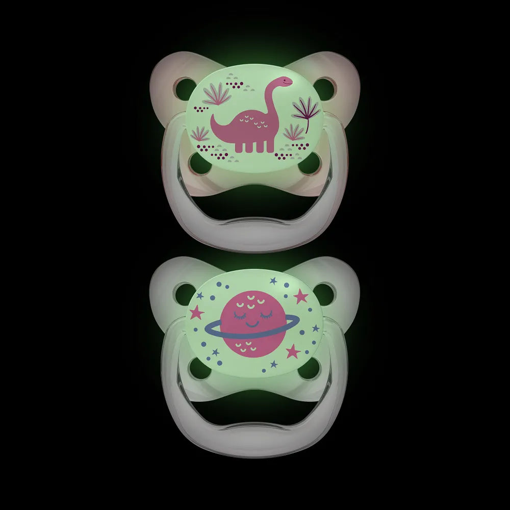 PreVent™ Pacifiers Glow in the Dark BUTTERFLY SHIELD Soother, Stage 2, 2-Pack- Pink
