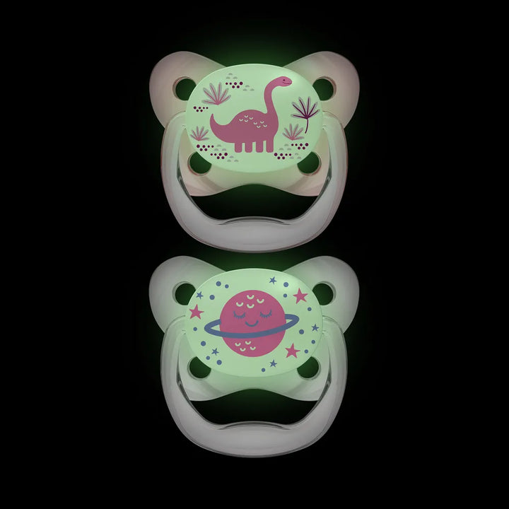 PreVent™ Pacifiers Glow in the Dark BUTTERFLY SHIELD Soother, Stage 2, 2-Pack- Pink