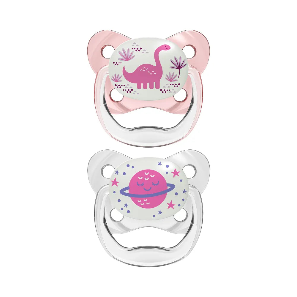 PreVent™ Pacifiers Glow in the Dark BUTTERFLY SHIELD Soother, Stage 2, 2-Pack- Pink