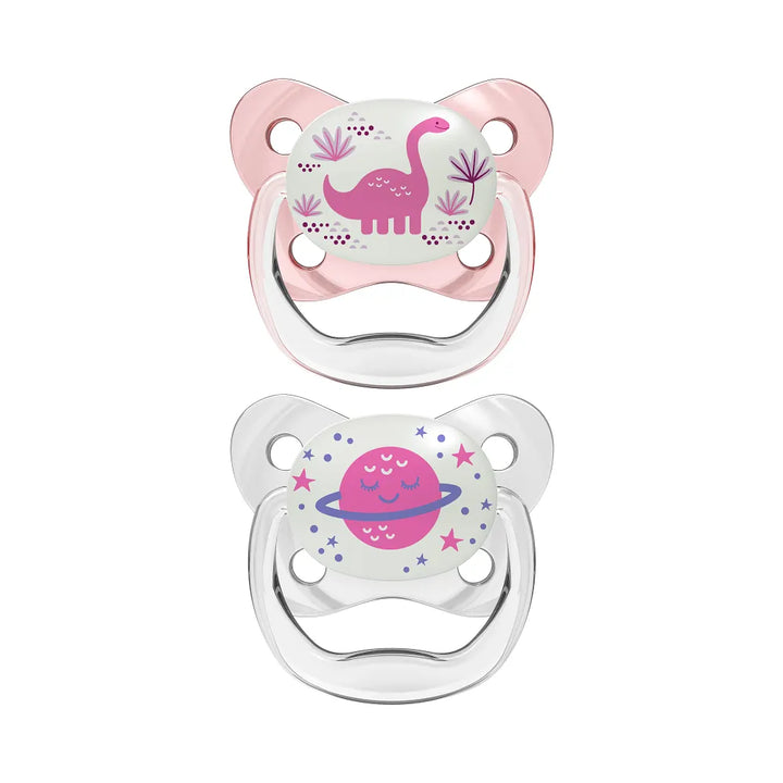 PreVent™ Pacifiers Glow in the Dark BUTTERFLY SHIELD Soother, Stage 2, 2-Pack- Pink