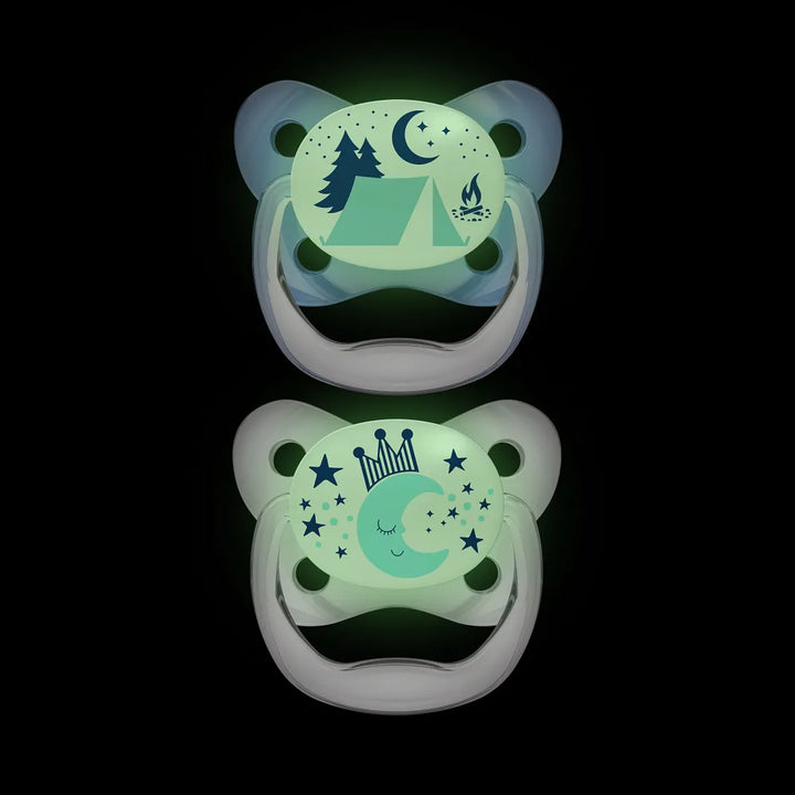 PreVent™ Pacifiers Glow in the Dark BUTTERFLY SHIELD Soother, Stage 2, 2-Pack- Blue