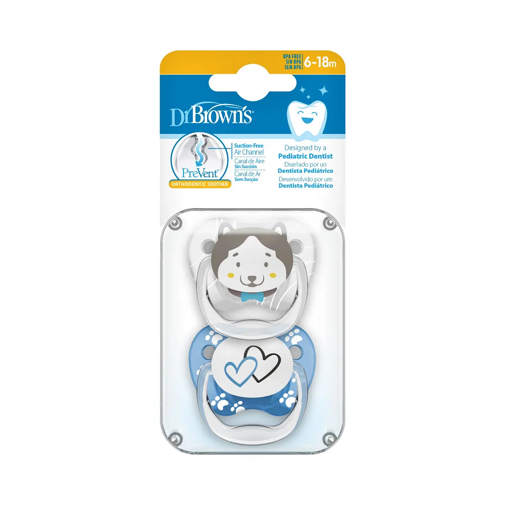Shield Phase 2 PreVent™ Pacifiers PRINTED SHIELD Soother, Stage 2, 2-Pack- Blue – Dr ...