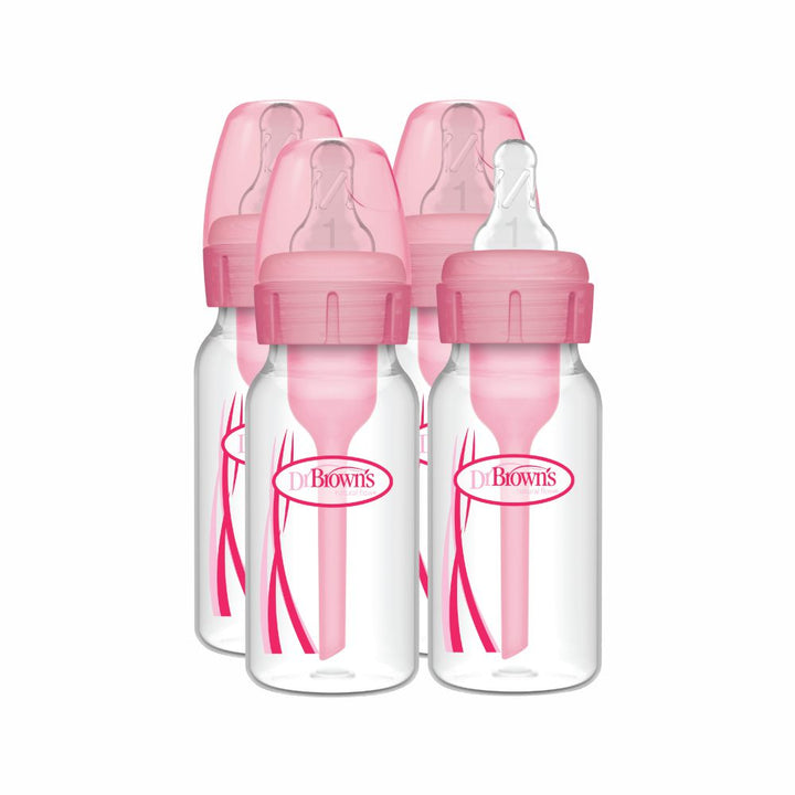 Dr. Brown's Natural Flow Anti-Colic Options+ Narrow Baby Bottle, 4 oz/120 ml, Pink, 4-Pack