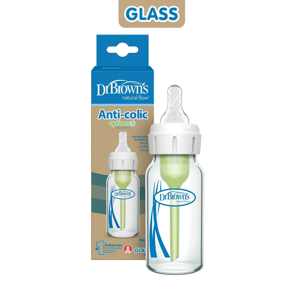 Dr. Brown’s Anti-Colic Options+ Narrow Glass Baby Bottle, 4oz/120ML, 1-Pack