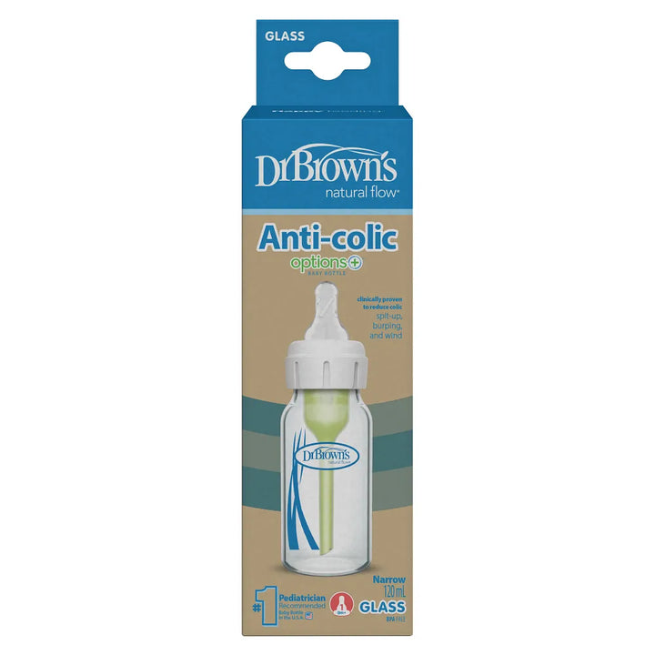 Dr. Brown’s Anti-Colic Options+ Narrow Glass Baby Bottle, 4oz/120ML, 1-Pack