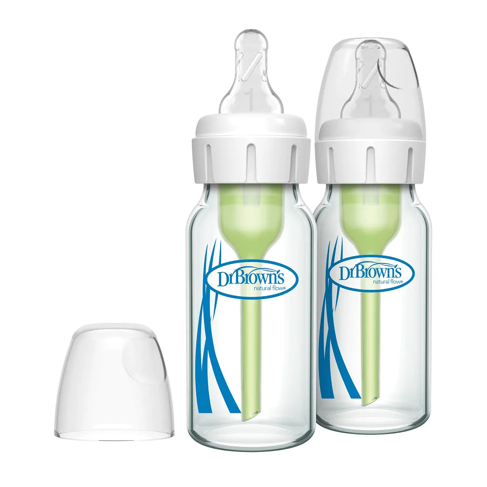 Dr. Brown’s Anti-Colic Options+ Narrow Glass Baby Bottle, 4oz/120ML, 2-Pack