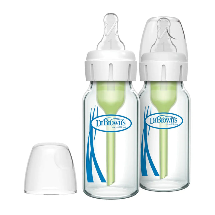 Dr. Brown’s Anti-Colic Options+ Narrow Glass Baby Bottle, 4oz/120ML, 2-Pack