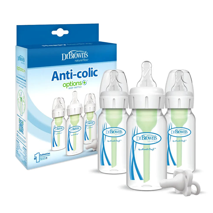 Dr. Brown’s Options+™ Narrow Anti-Colic Baby Bottle, 4oz/120mL, 3-Pack, with HappyPaci™