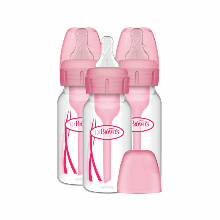 Dr. Brown's Natural Flow Anti-Colic Options+ Narrow Baby Bottle, 4 oz/120 ml, Pink, 3-Pack