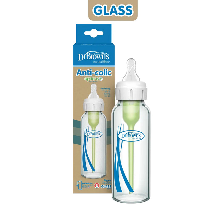 Dr. Brown’s Anti-Colic Options+ Narrow Glass Baby Bottle, 8oz/250ML, 1-Pack