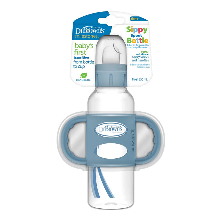 Dr. Brown’s® Milestones™ Narrow Sippy Straw Bottle with Silicone Handles, 8oz/250mL, 6m+, Dark Blue, 1-Pack
