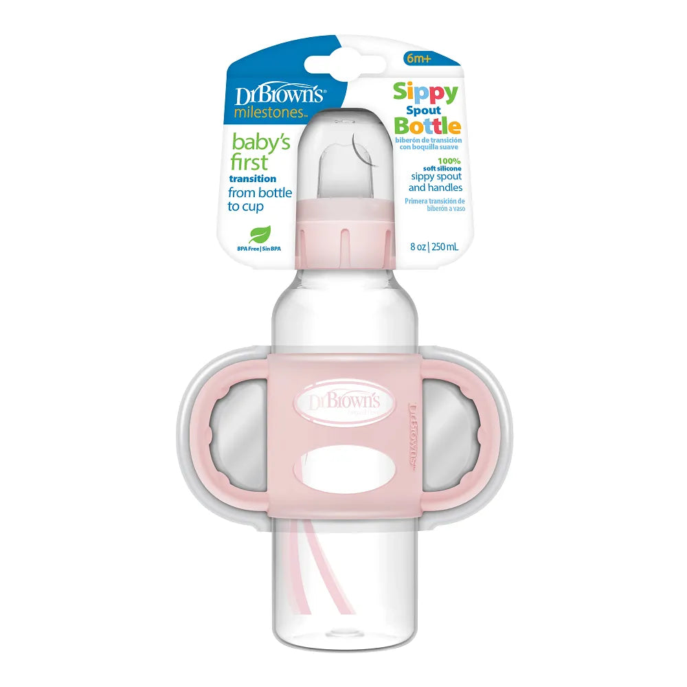 Dr. Brown’s® Milestones™ Narrow Sippy Bottle with Silicone Handles, 8oz/250mL, 6m+, Light Pink, 1-Pack