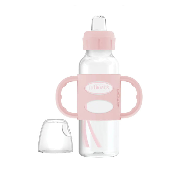 Dr. Brown’s® Milestones™ Narrow Sippy Bottle with Silicone Handles, 8oz/250mL, 6m+, Light Pink, 1-Pack