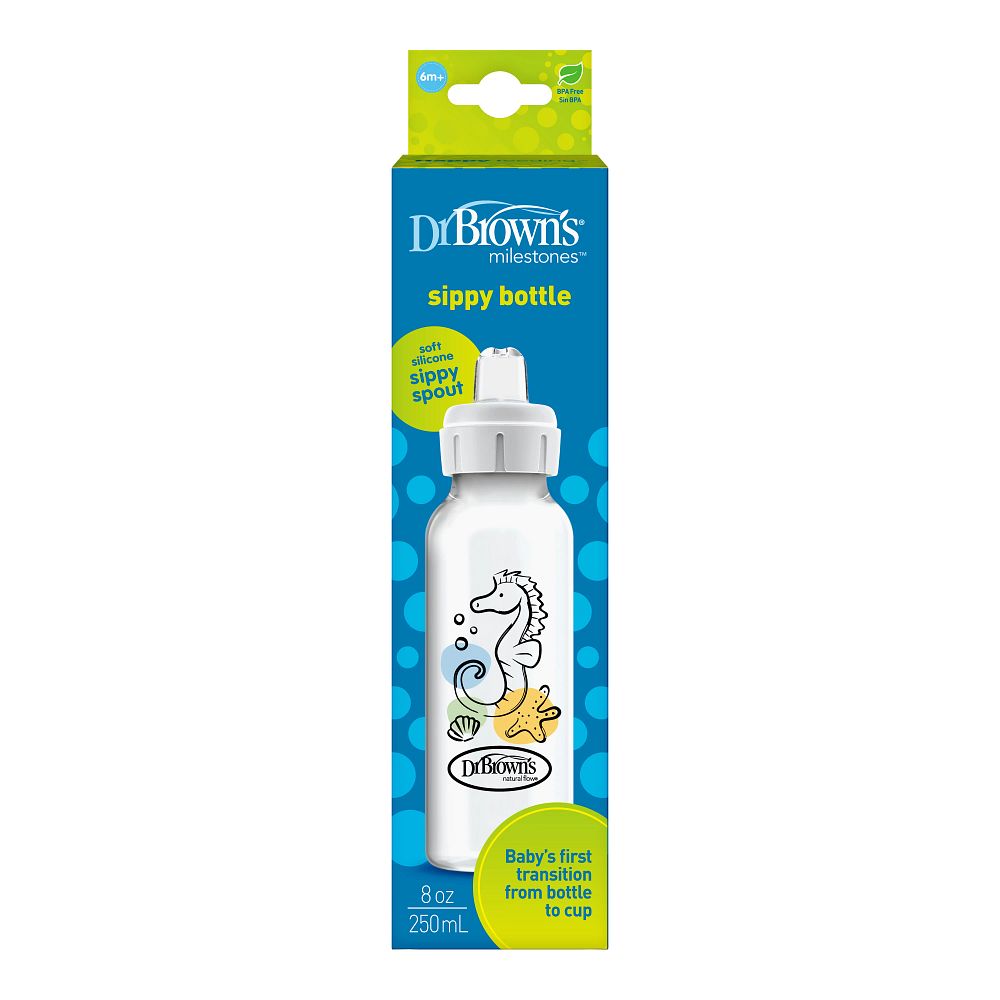 Dr. Brown’s® Milestones™ Narrow Sippy Bottle, 8oz/250mL, 6m+ -Sea Horse-1 pack