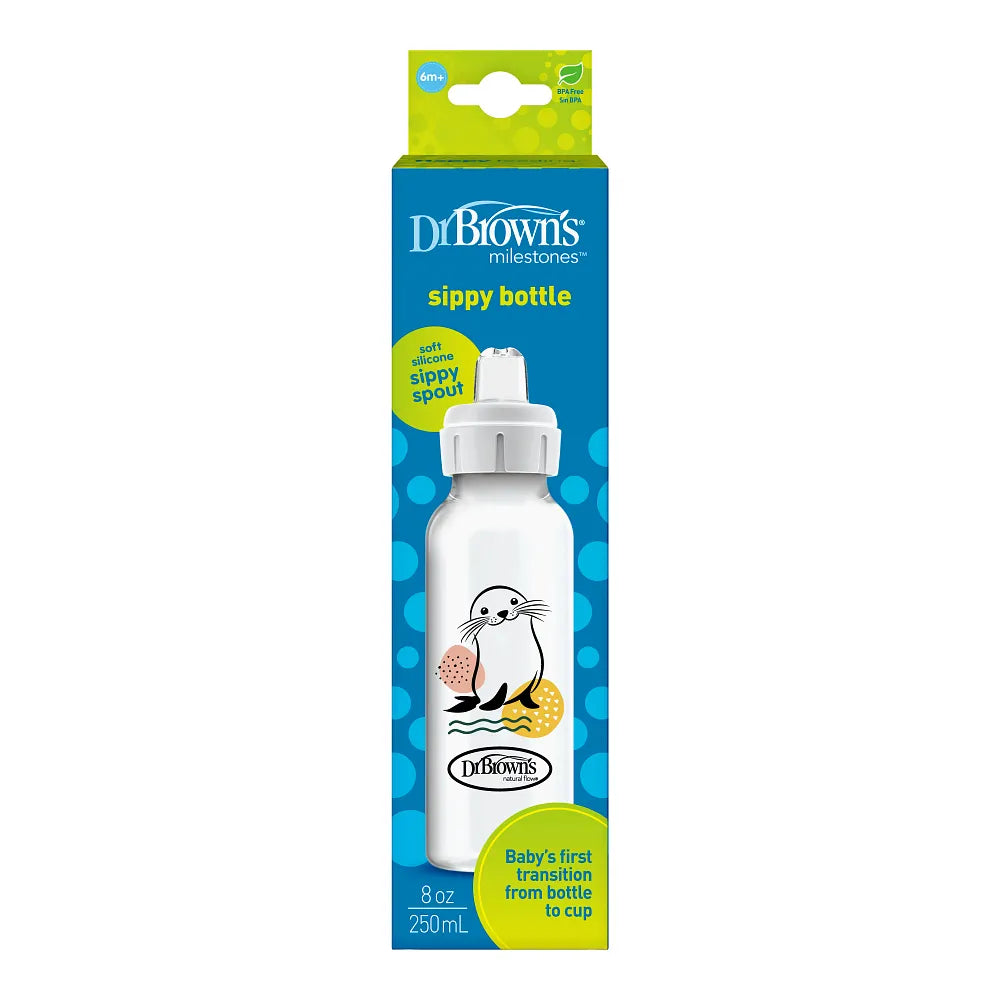 Dr. Brown’s® Milestones™ Narrow Sippy Bottle, 8oz/250mL, 6m+ -Sea Lion -1 pack