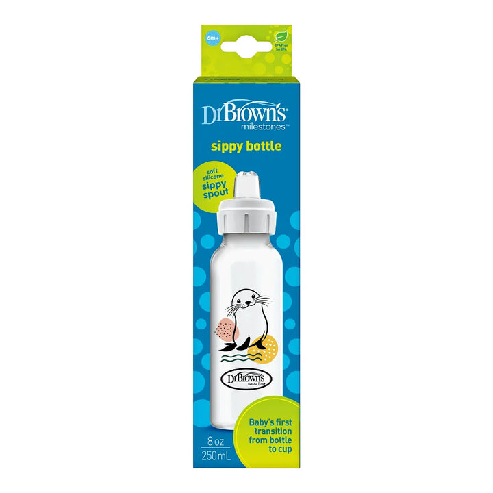 Dr. Brown’s® Milestones™ Narrow Sippy Bottle, 8oz/250mL, 6m+ -Sea Lion -1 pack