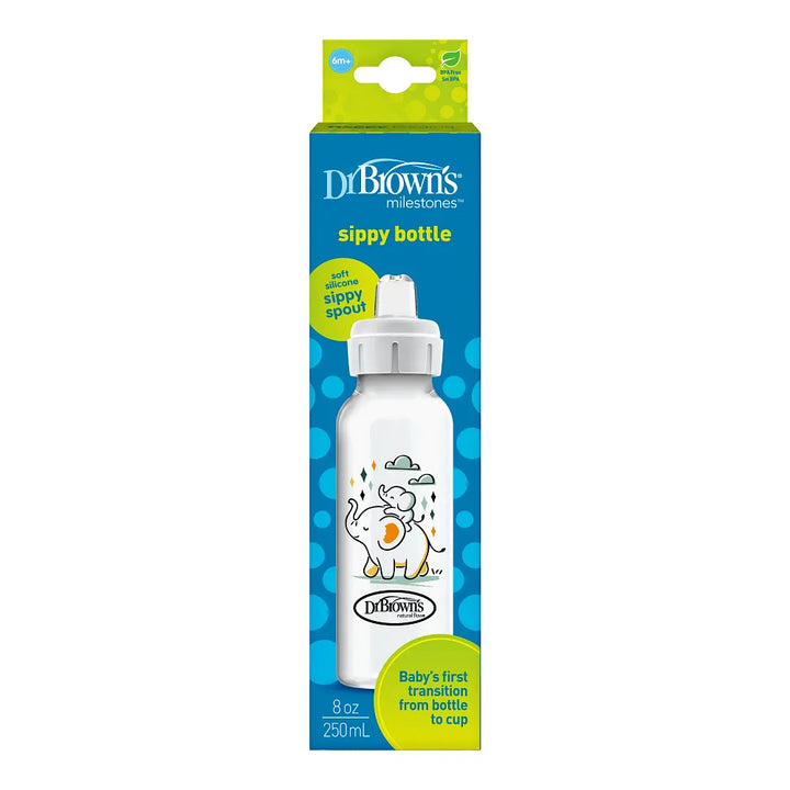 Dr. Brown’s® Milestones™ Narrow Sippy Bottle, 8oz/250mL, 6m+ -Elephant -1 pack