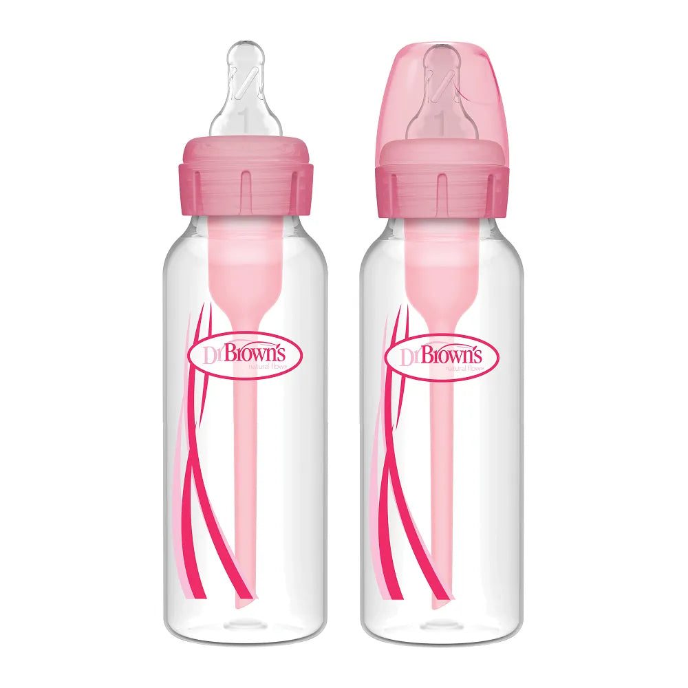 Dr. Brown's Natural Flow Anti-Colic Options+ Narrow Baby Bottle, 8 oz/250 ml, Pink, 2-Pack