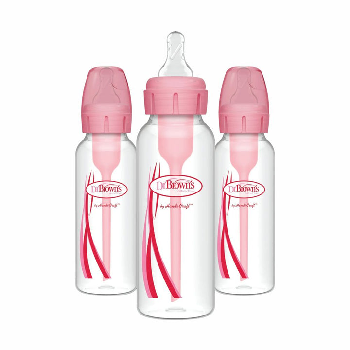 Dr. Brown's Natural Flow Anti-Colic Options+ Narrow Baby Bottle, 8 oz/250 ml, Pink, 3-Pack