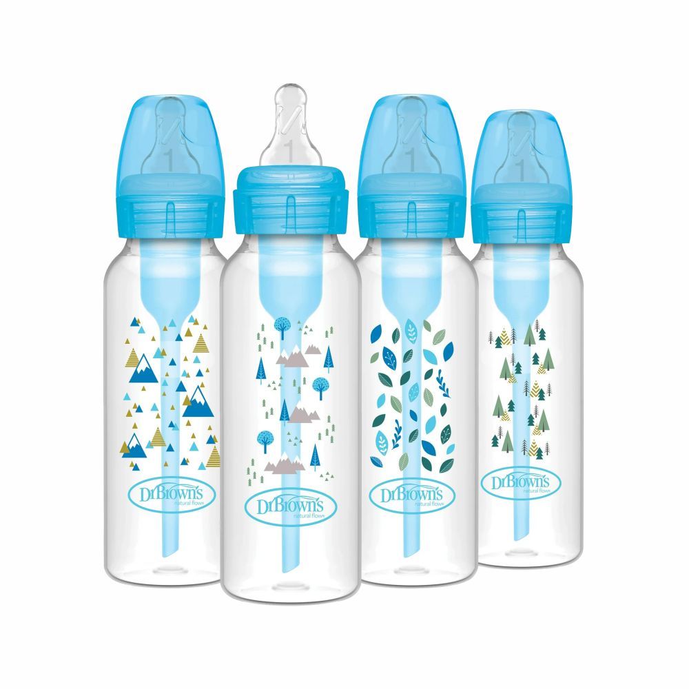 Dr. Brown's Natural Flow Anti-Colic Options+ Narrow Baby Bottle, 8 oz/250 ml, Blue Nature, 4-Pack