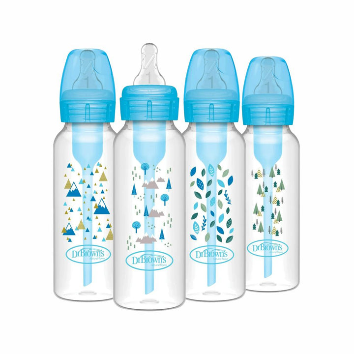 Dr. Brown's Natural Flow Anti-Colic Options+ Narrow Baby Bottle, 8 oz/250 ml, Blue Nature, 4-Pack