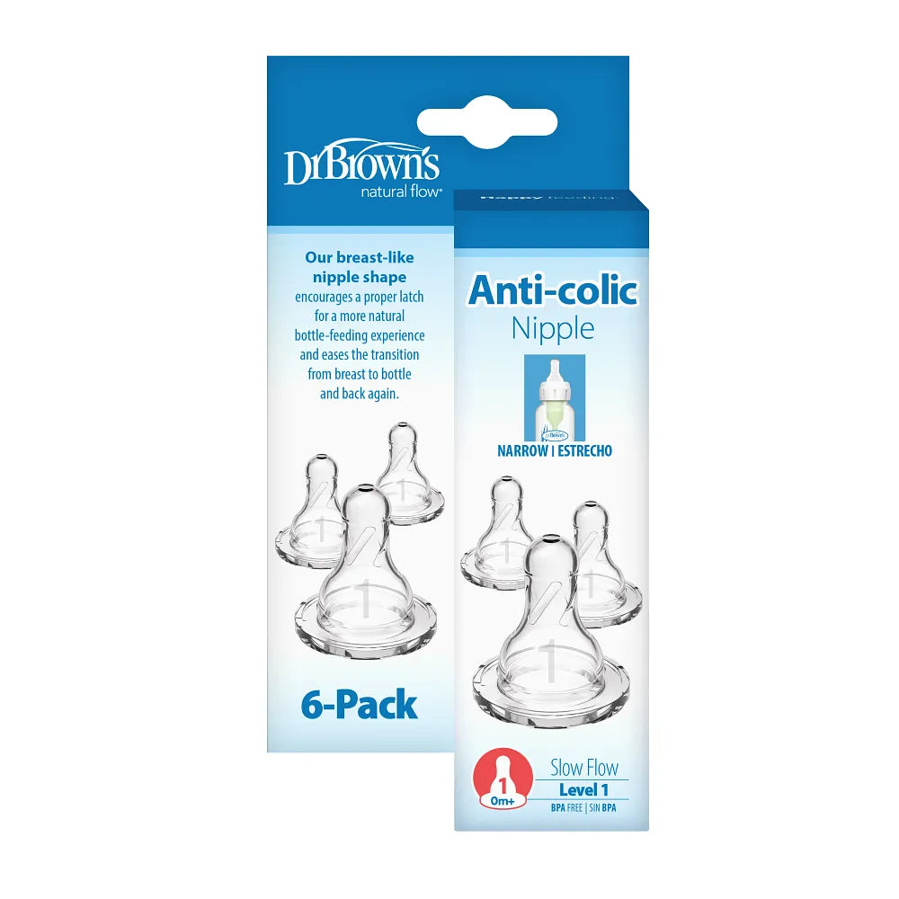 Dr. Brown's Natural Flow Narrow Baby Bottle Silicone Level 1 Nipple, 6-Pack