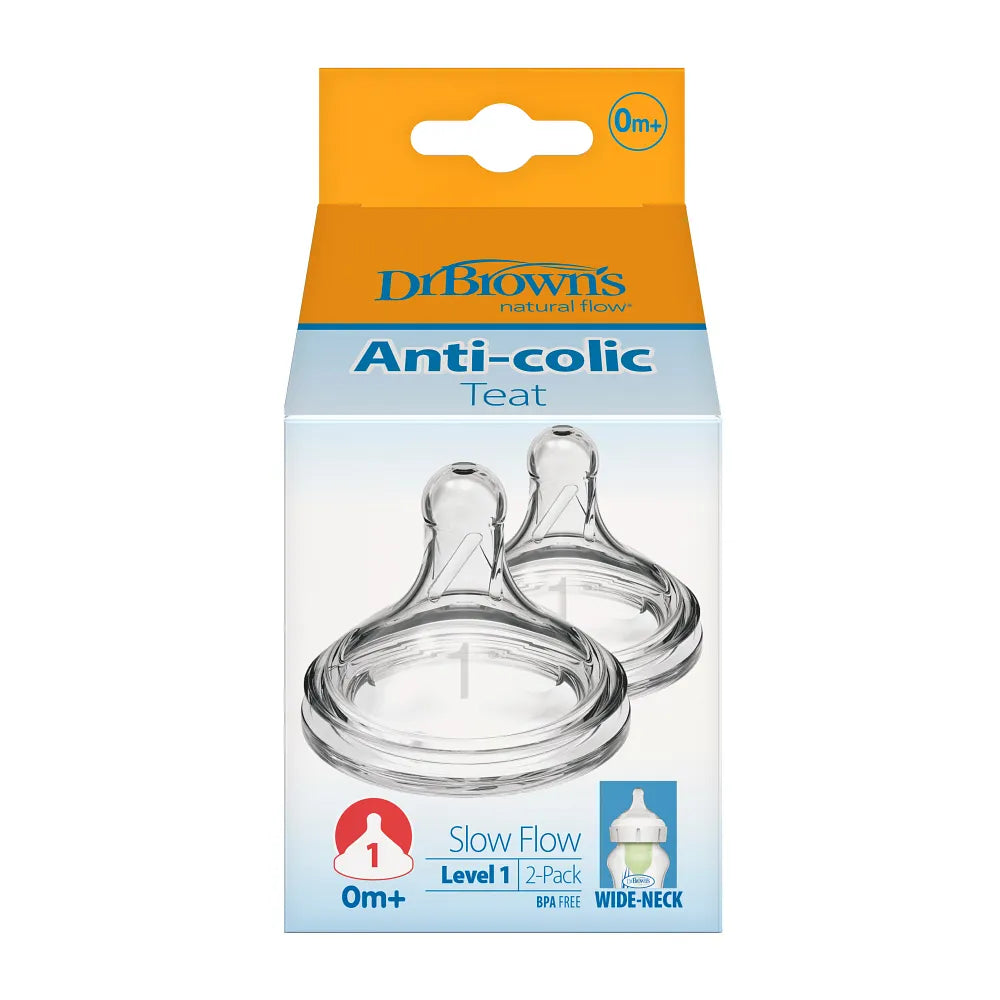 Dr. Brown's Natural Flow Wide-Neck Baby Bottle Silicone Nipple, 2-Pack Level 1 (0m+ Slow Flow)