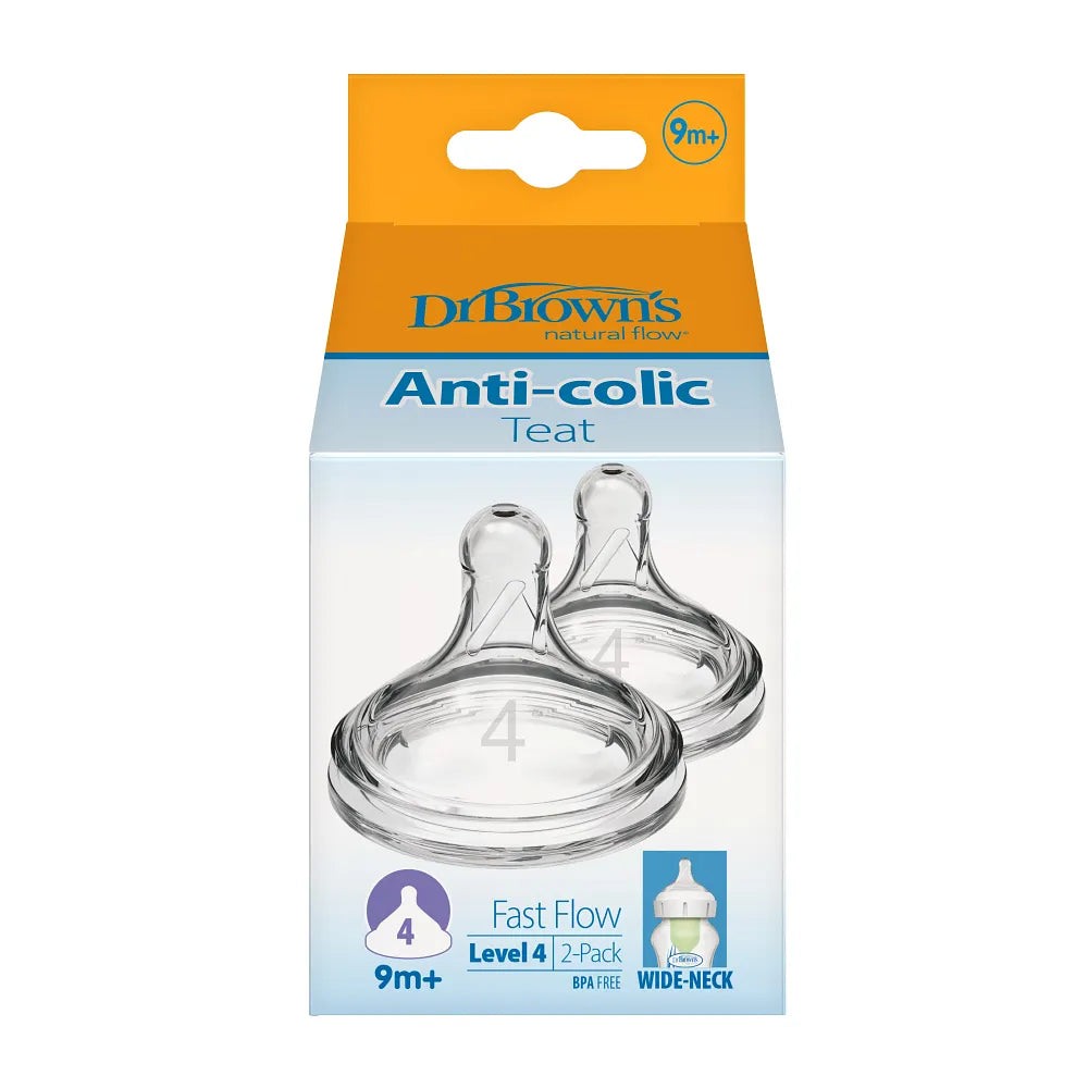 Dr. Brown's Natural Flow Wide-Neck Baby Bottle Silicone Nipple, 2-Pack Level 4 (9m+ Fast Flow)